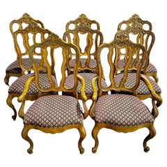 Retro Set of Eight French Louis XV Style Walnut Dining Chairs