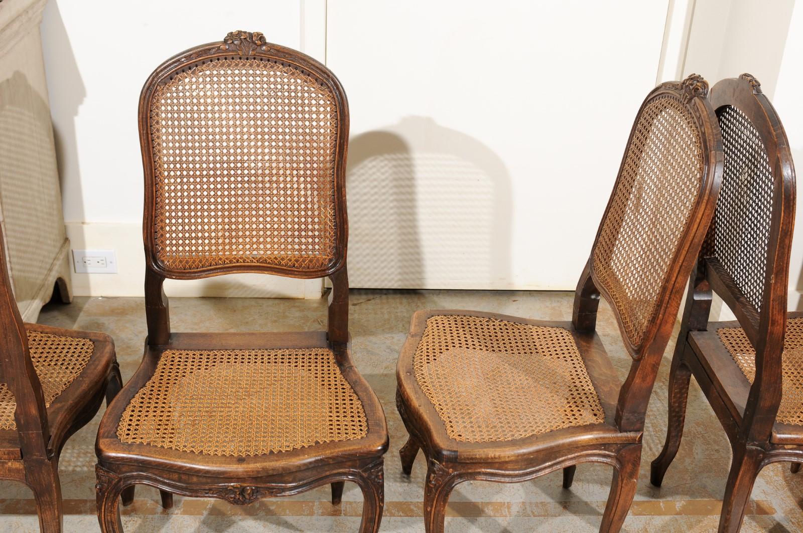 Set of Eight French Louis XV Style Walnut Side Chairs with Cane Seats and Backs 6