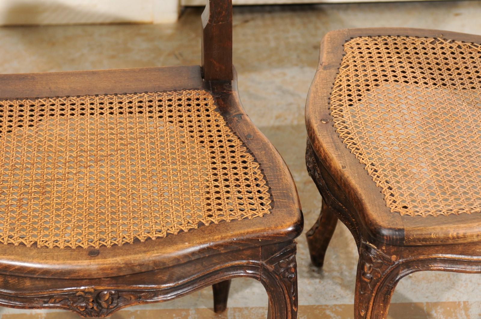 Set of Eight French Louis XV Style Walnut Side Chairs with Cane Seats and Backs 7