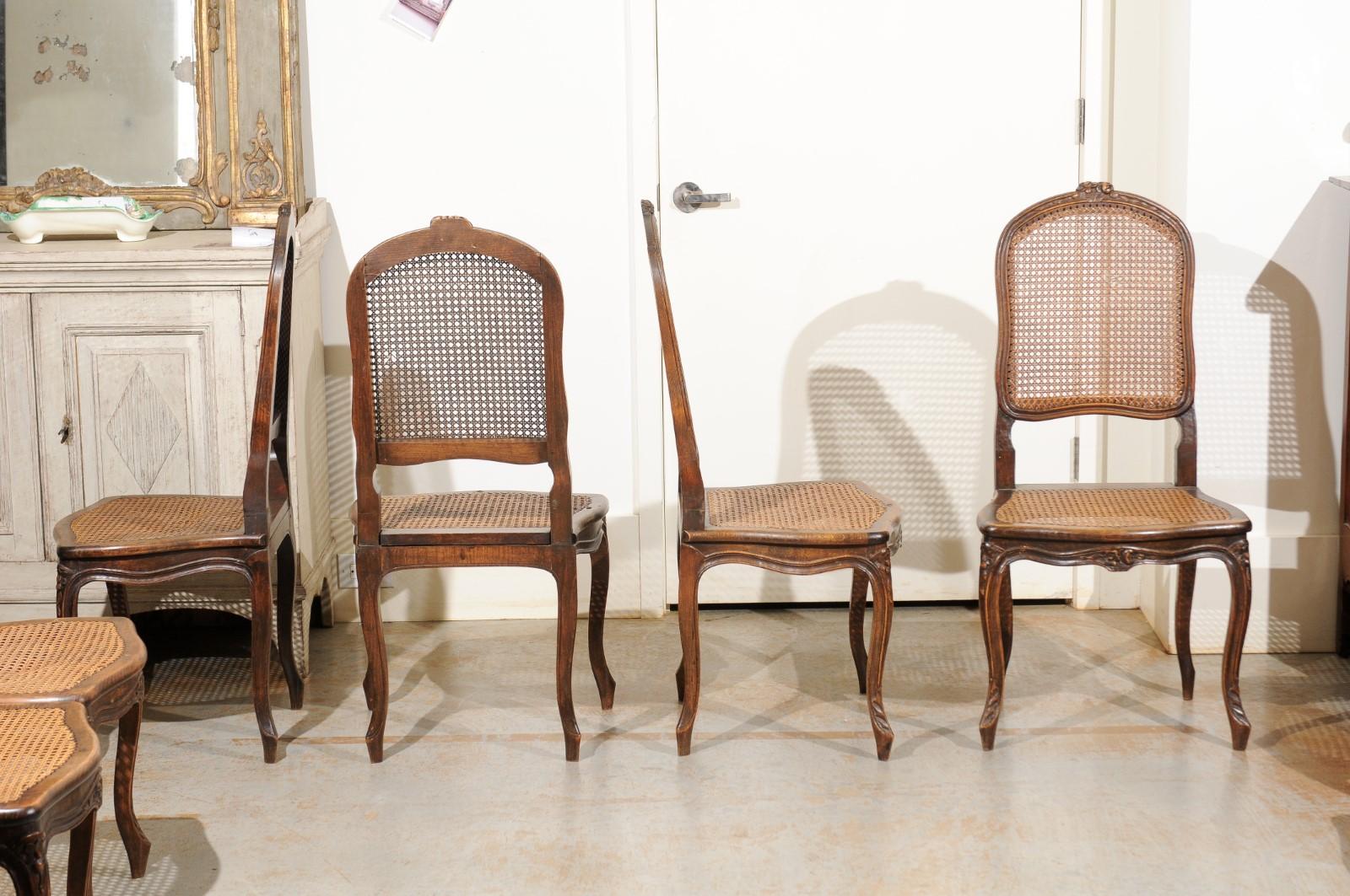 Set of Eight French Louis XV Style Walnut Side Chairs with Cane Seats and Backs 1