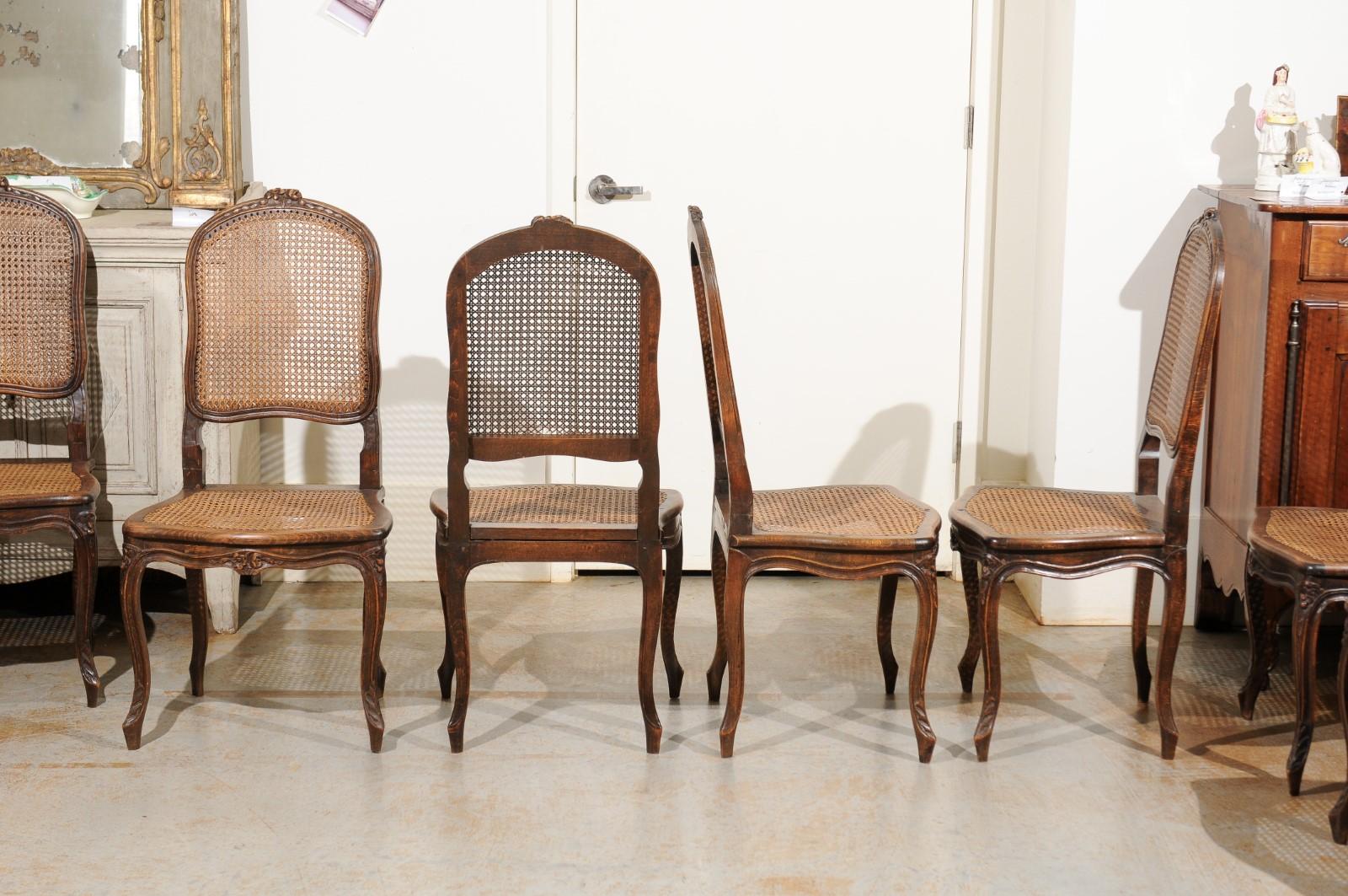 Set of Eight French Louis XV Style Walnut Side Chairs with Cane Seats and Backs 2