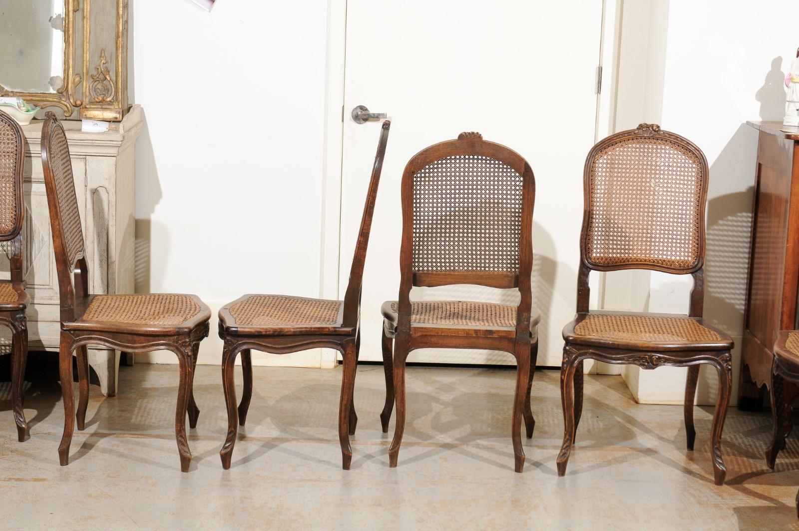 Set of Eight French Louis XV Style Walnut Side Chairs with Cane Seats and Backs 3
