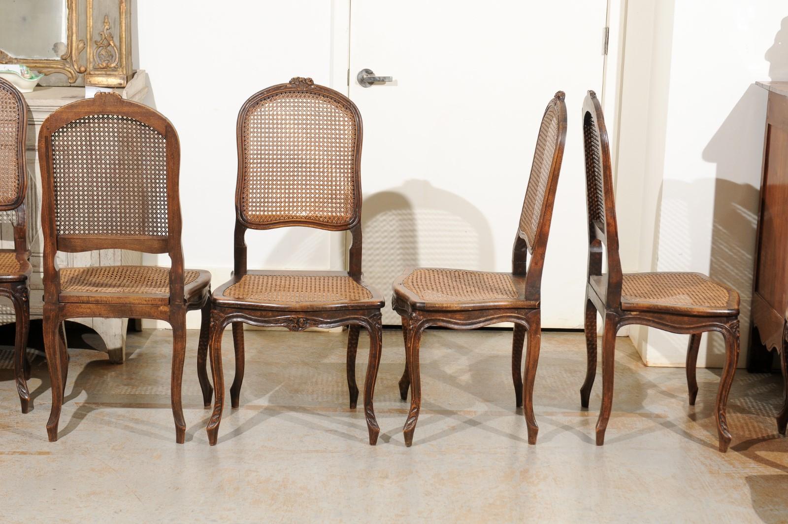 Set of Eight French Louis XV Style Walnut Side Chairs with Cane Seats and Backs 4
