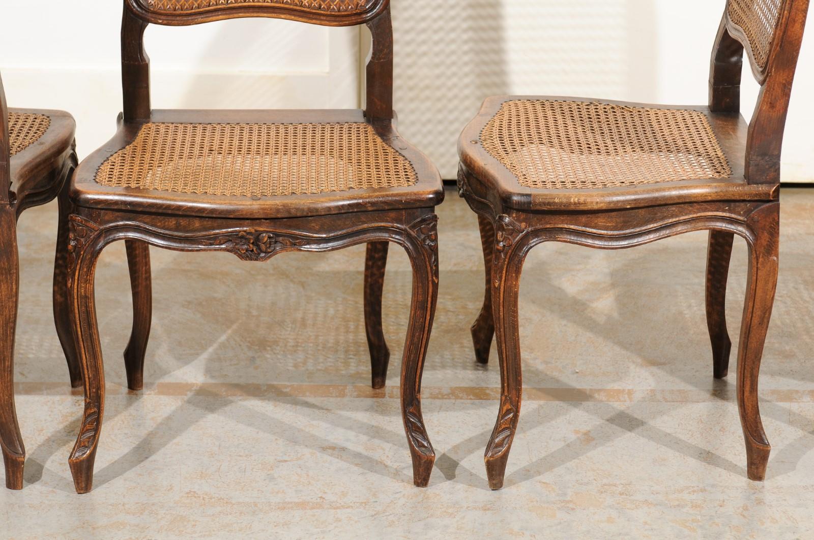 Set of Eight French Louis XV Style Walnut Side Chairs with Cane Seats and Backs 5
