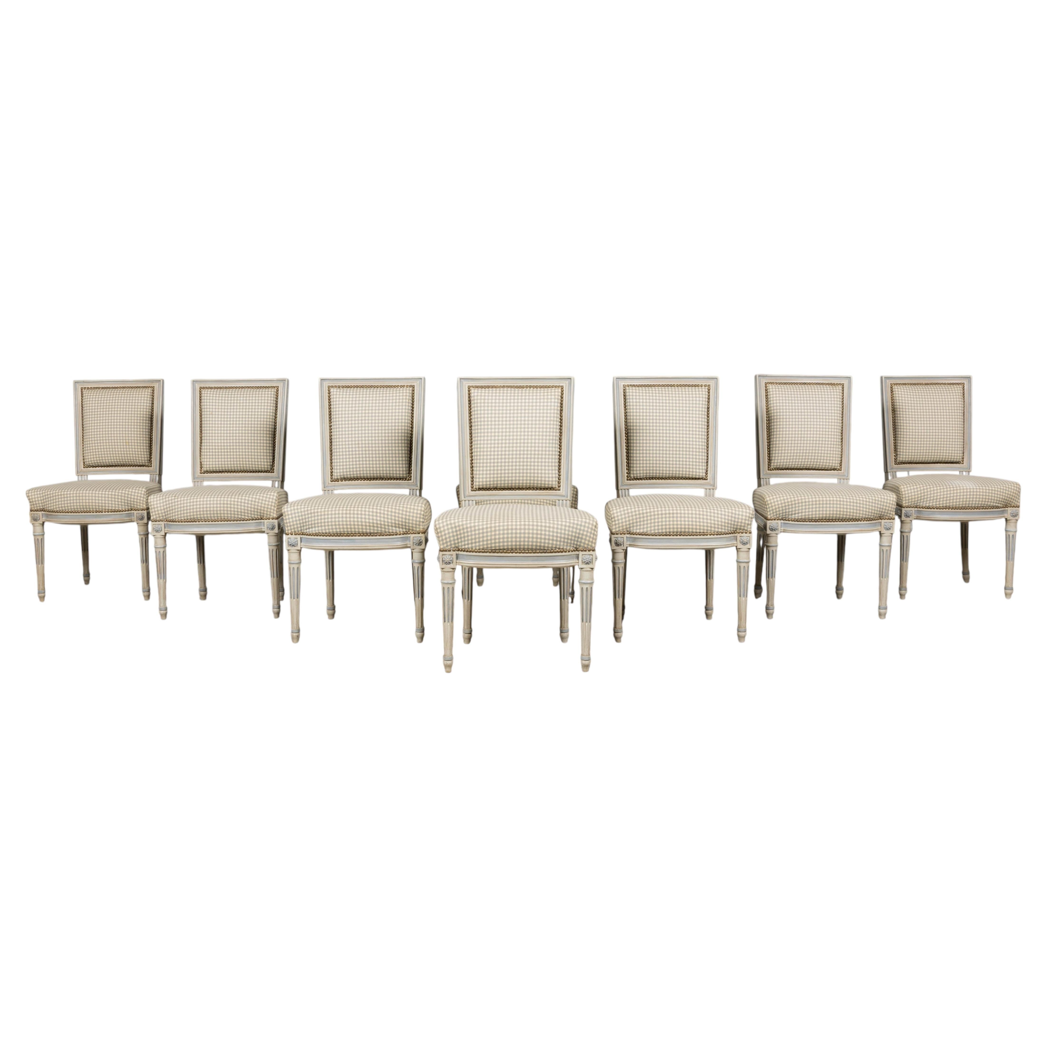 Set of Eight French Louis XVI Style Painted Dining Chairs, Early 20th C