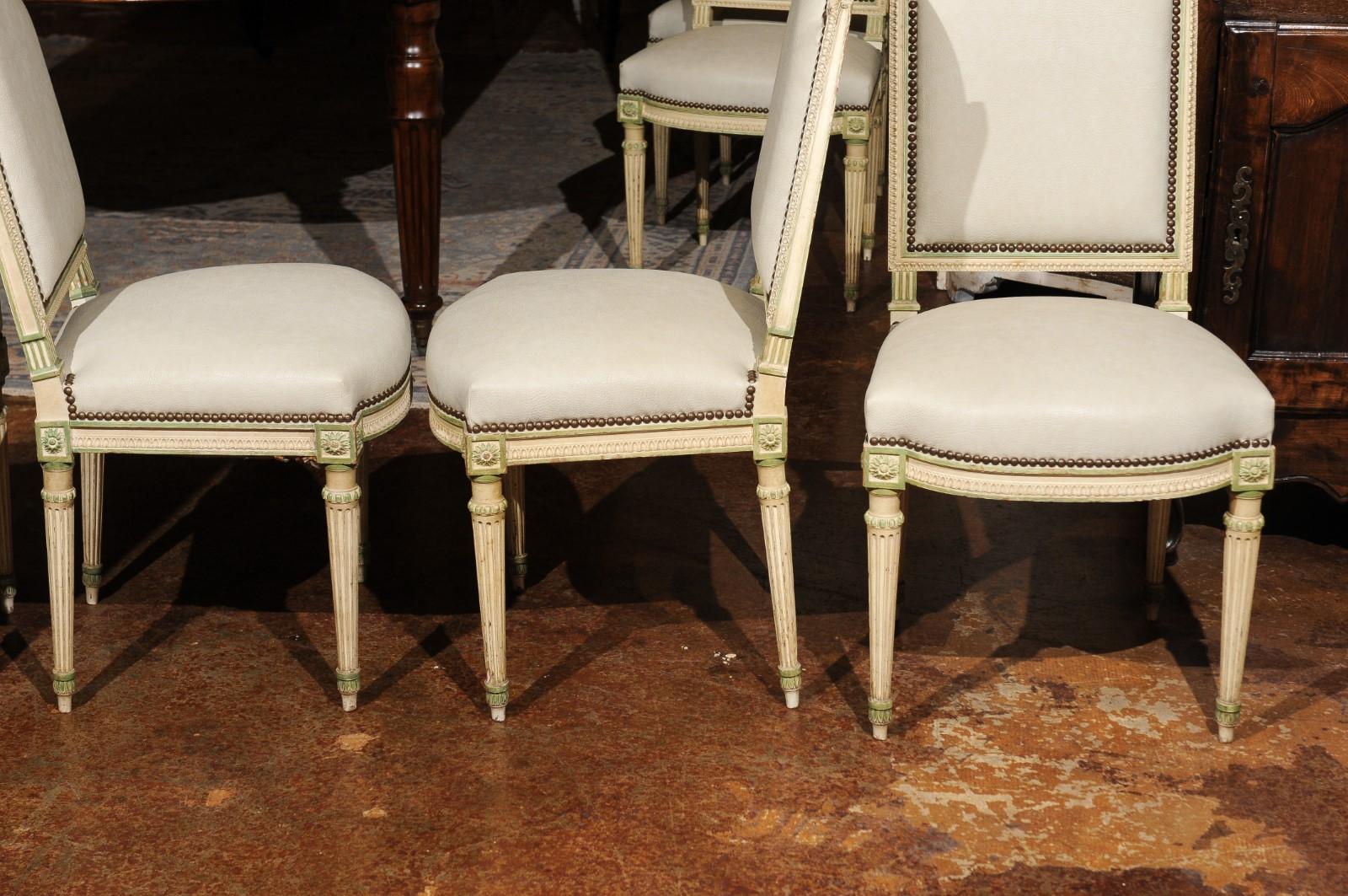 Set of Eight French Louis XVI Style Painted Dining Chairs with New Upholstery 8