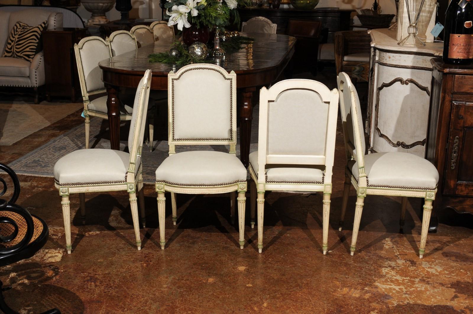 Set of Eight French Louis XVI Style Painted Dining Chairs with New Upholstery In Good Condition In Atlanta, GA