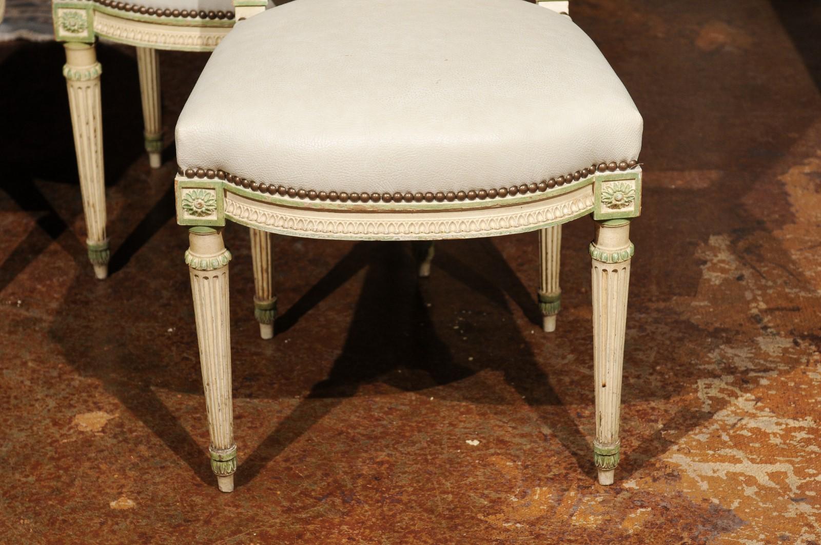 Set of Eight French Louis XVI Style Painted Dining Chairs with New Upholstery 2