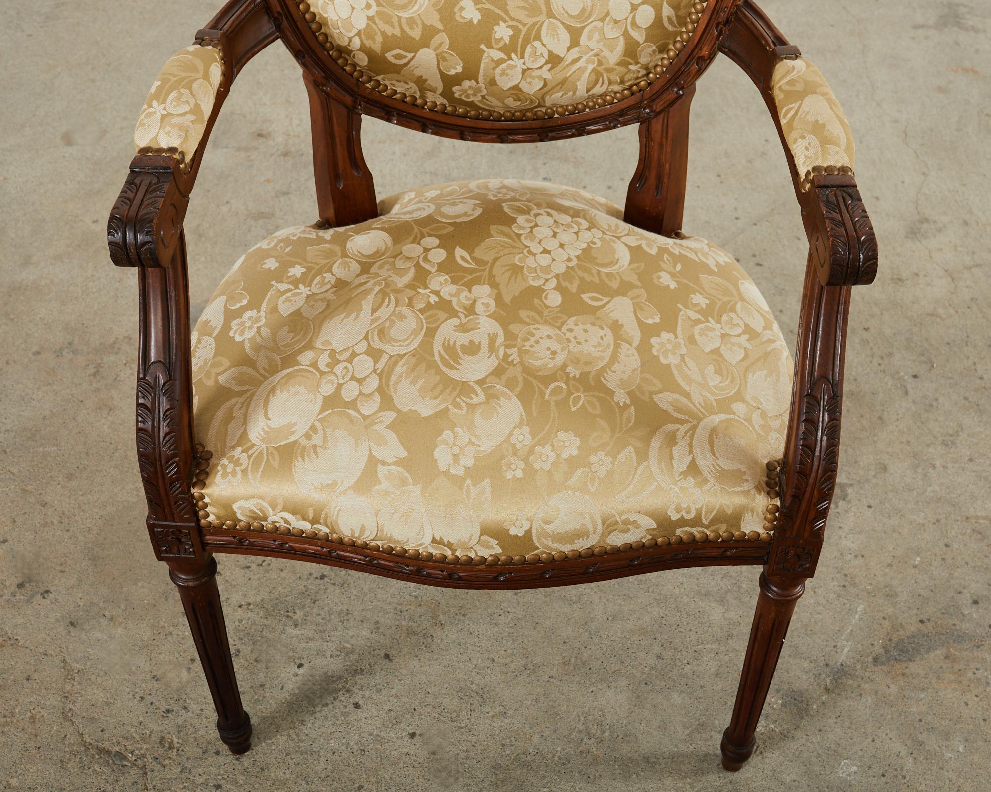 Set of Eight French Louis XVI Style Walnut Dining Chairs 6