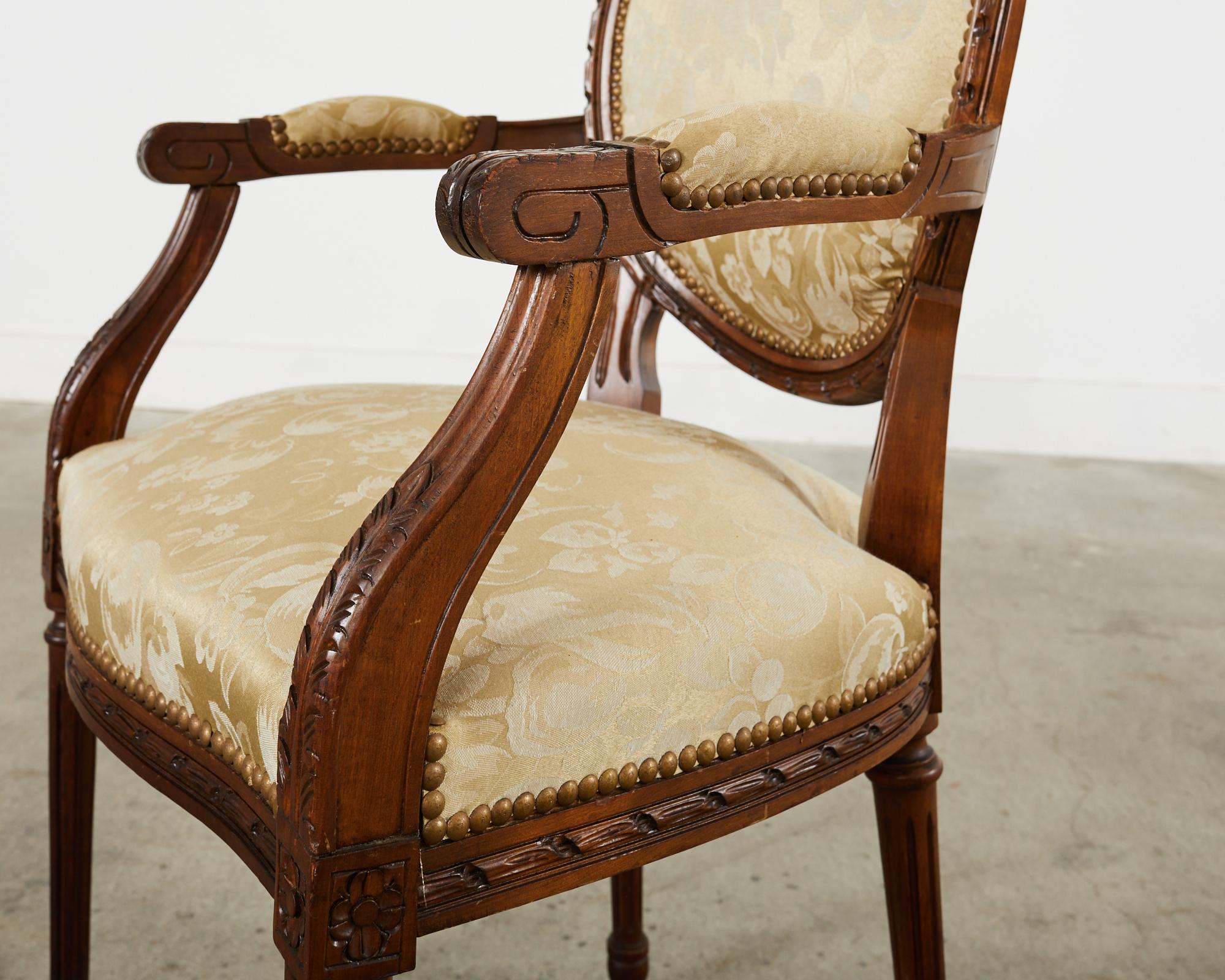 Set of Eight French Louis XVI Style Walnut Dining Chairs 9