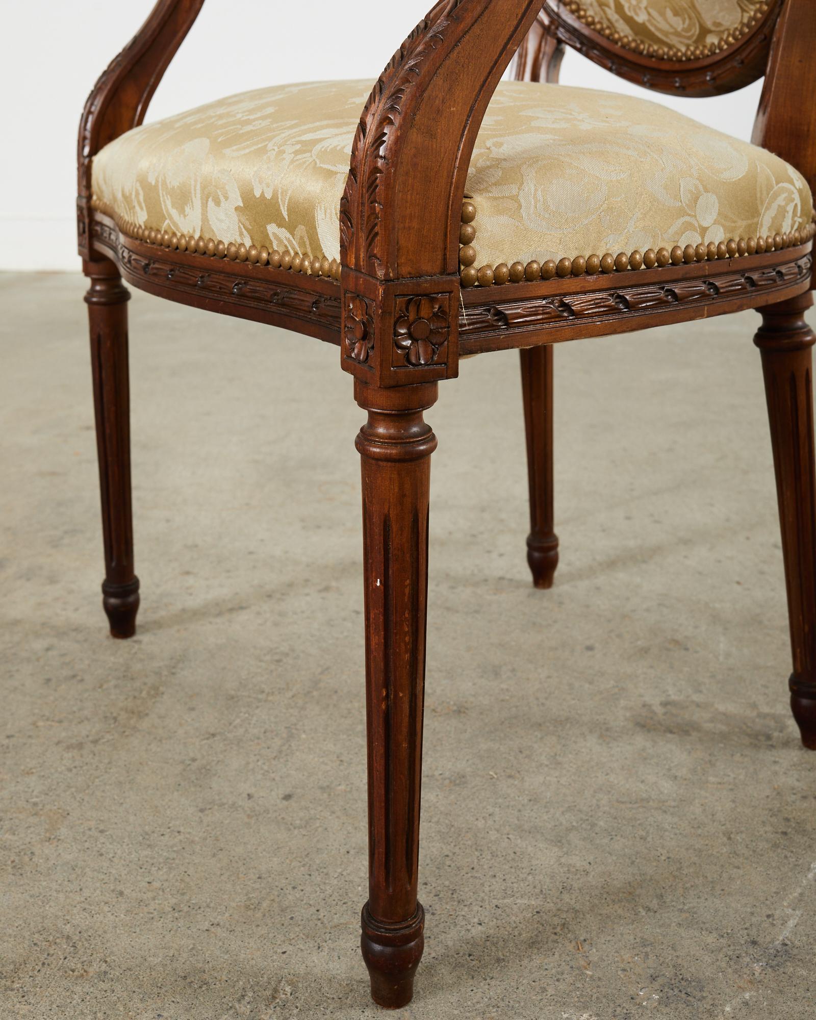 Set of Eight French Louis XVI Style Walnut Dining Chairs 10