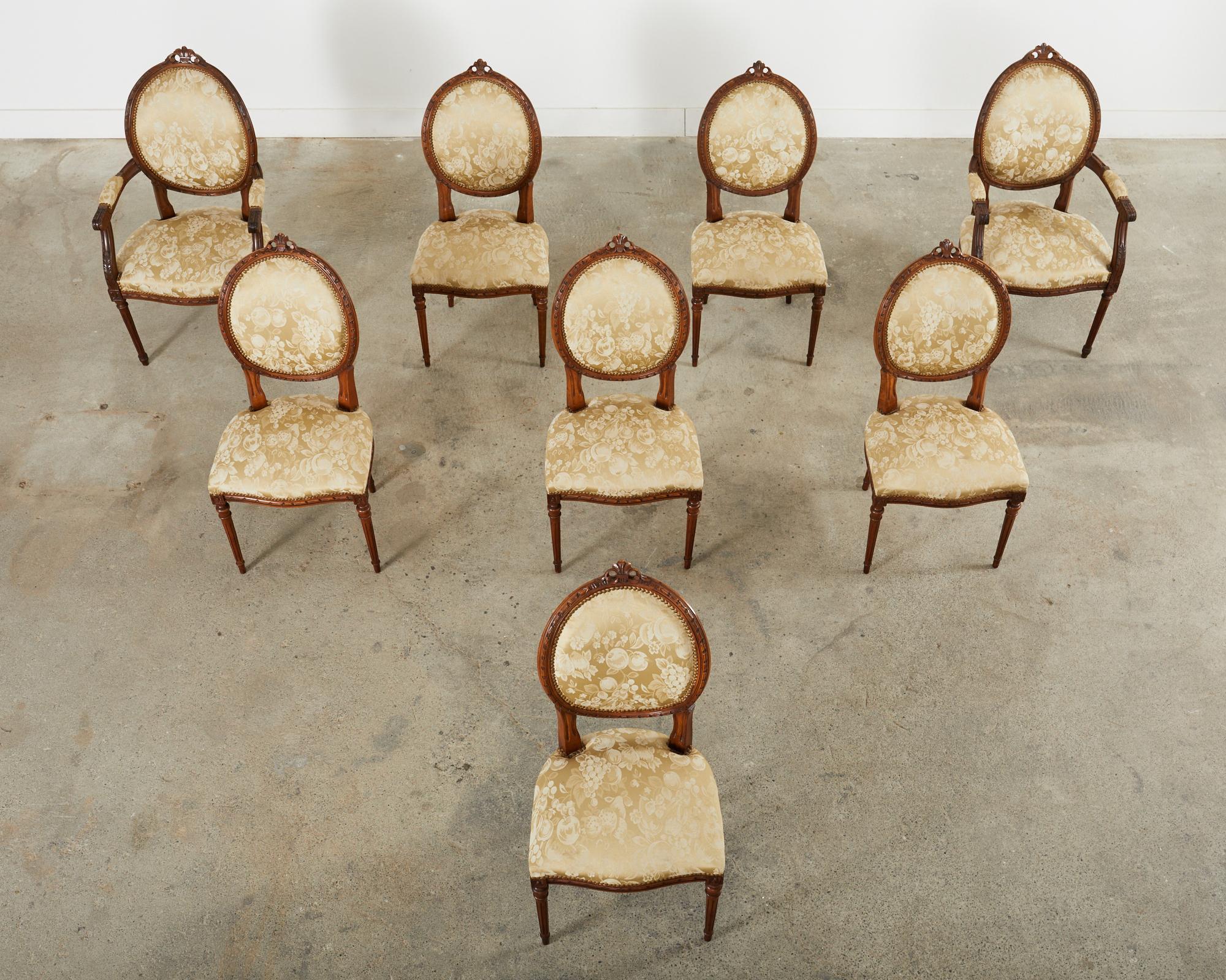 Set of Eight French Louis XVI Style Walnut Dining Chairs In Good Condition In Rio Vista, CA