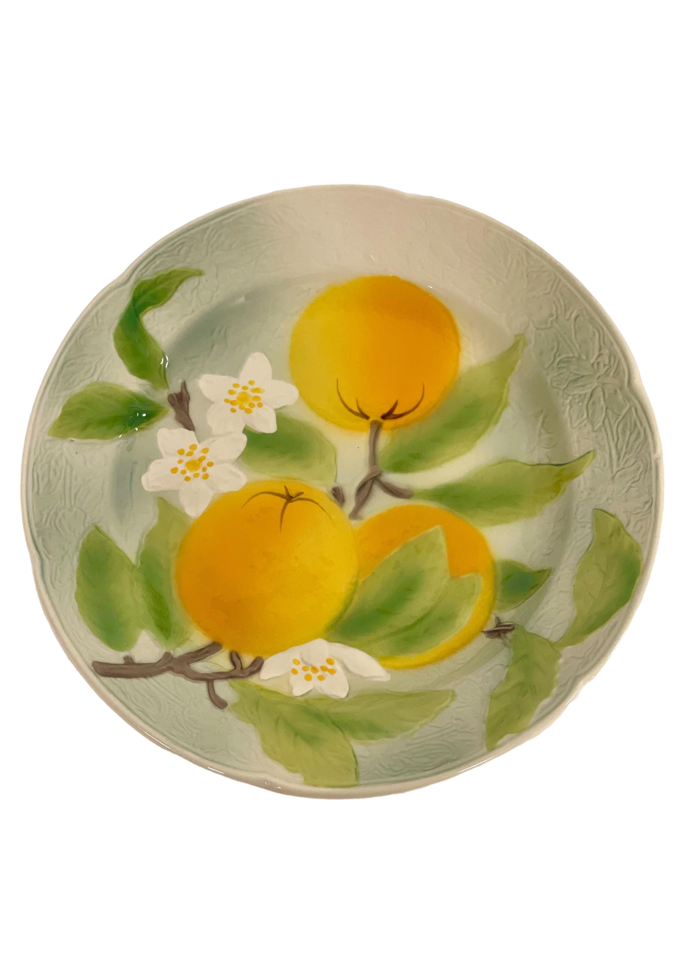 20th Century Set of Eight French Majolica Fruit Plates by Saint-Clément For Sale