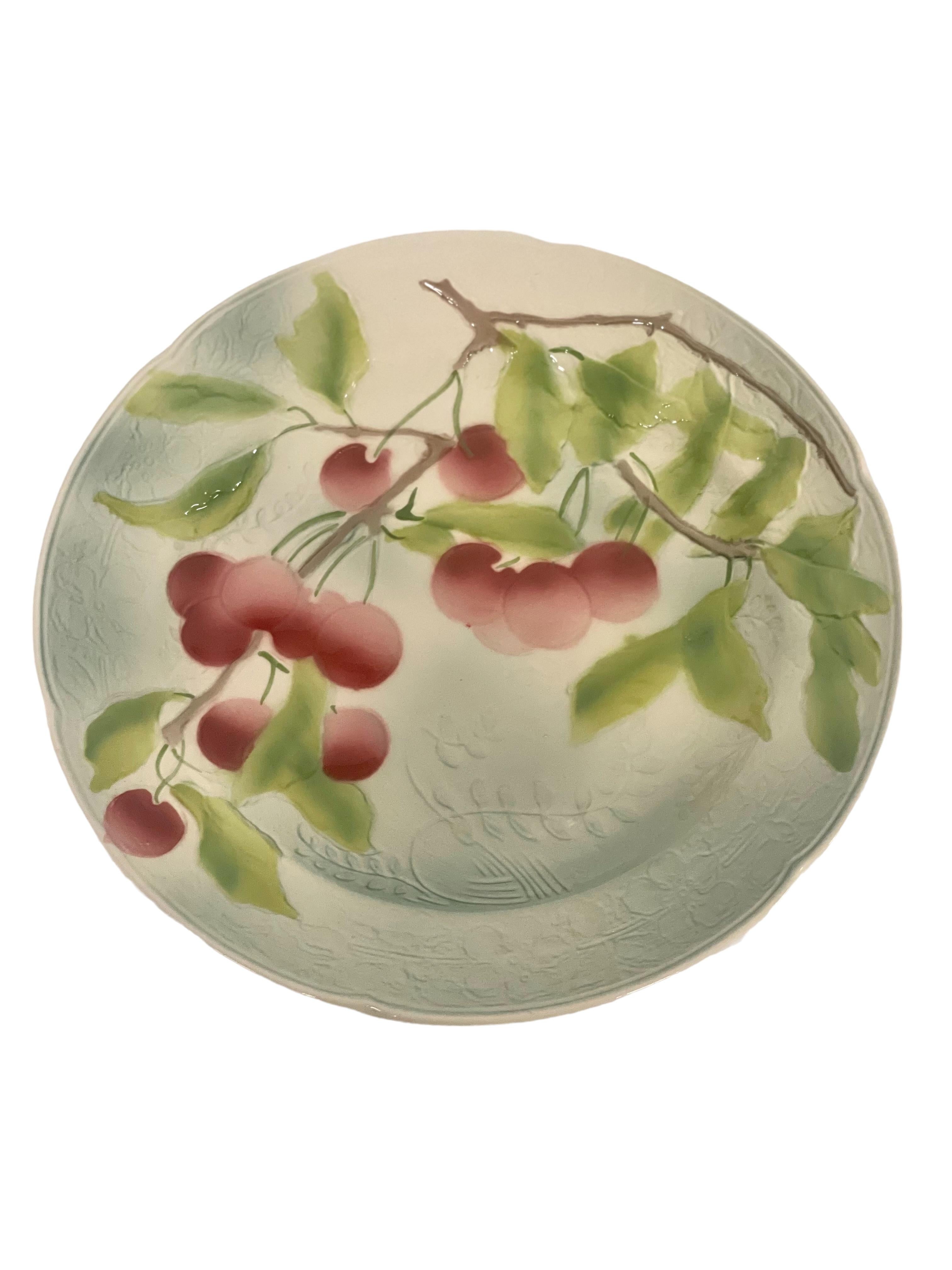 Set of Eight French Majolica Fruit Plates by Saint-Clément For Sale 1