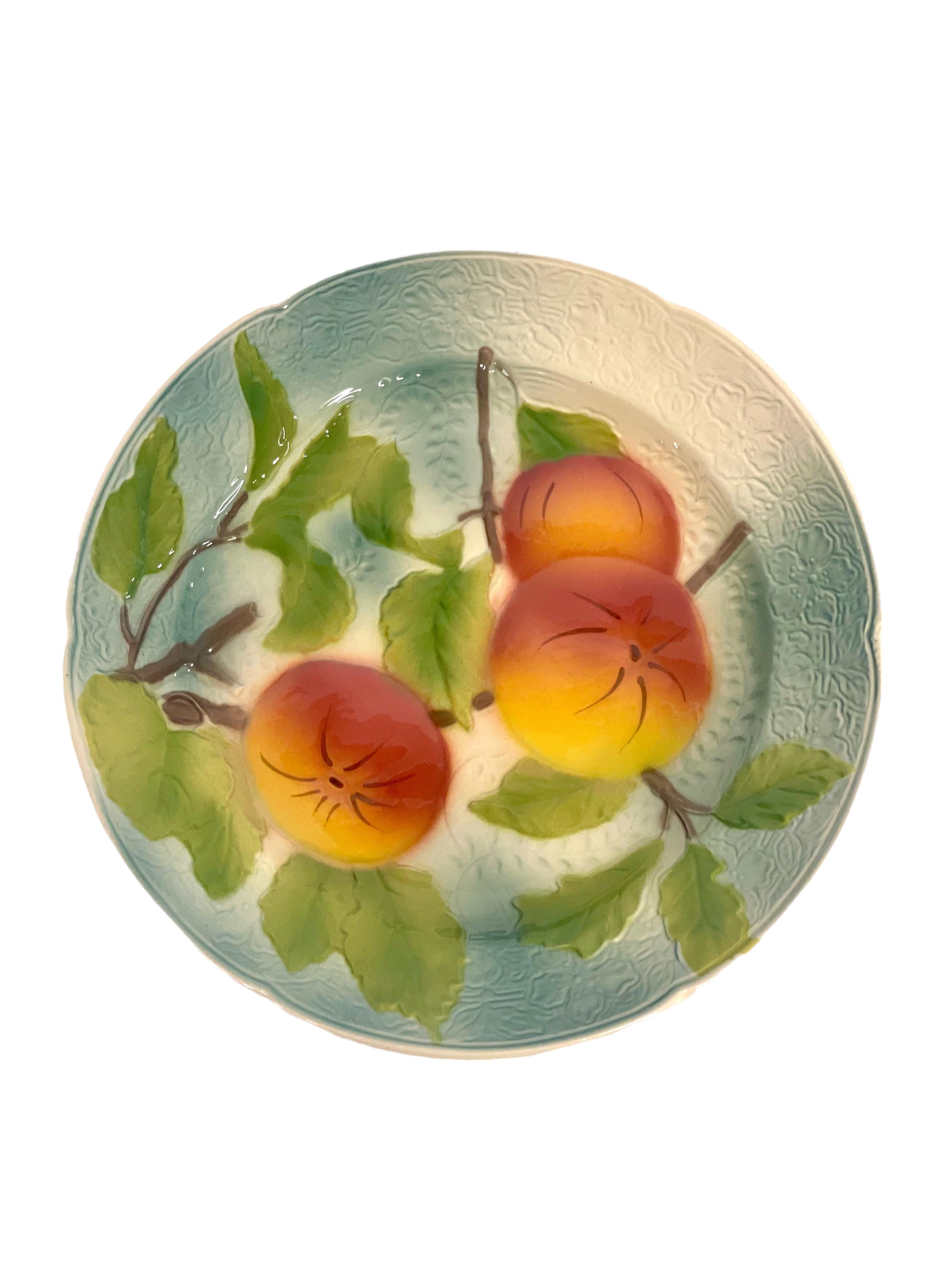 Set of Eight French Majolica Fruit Plates by Saint-Clément For Sale 4