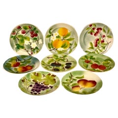 Set of Eight French Majolica Fruit Plates by Saint-Clément