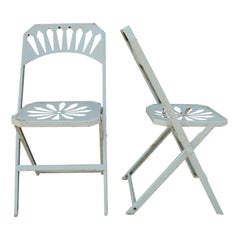 Set of Eight French Metal Folding Garden Chairs, 1950s