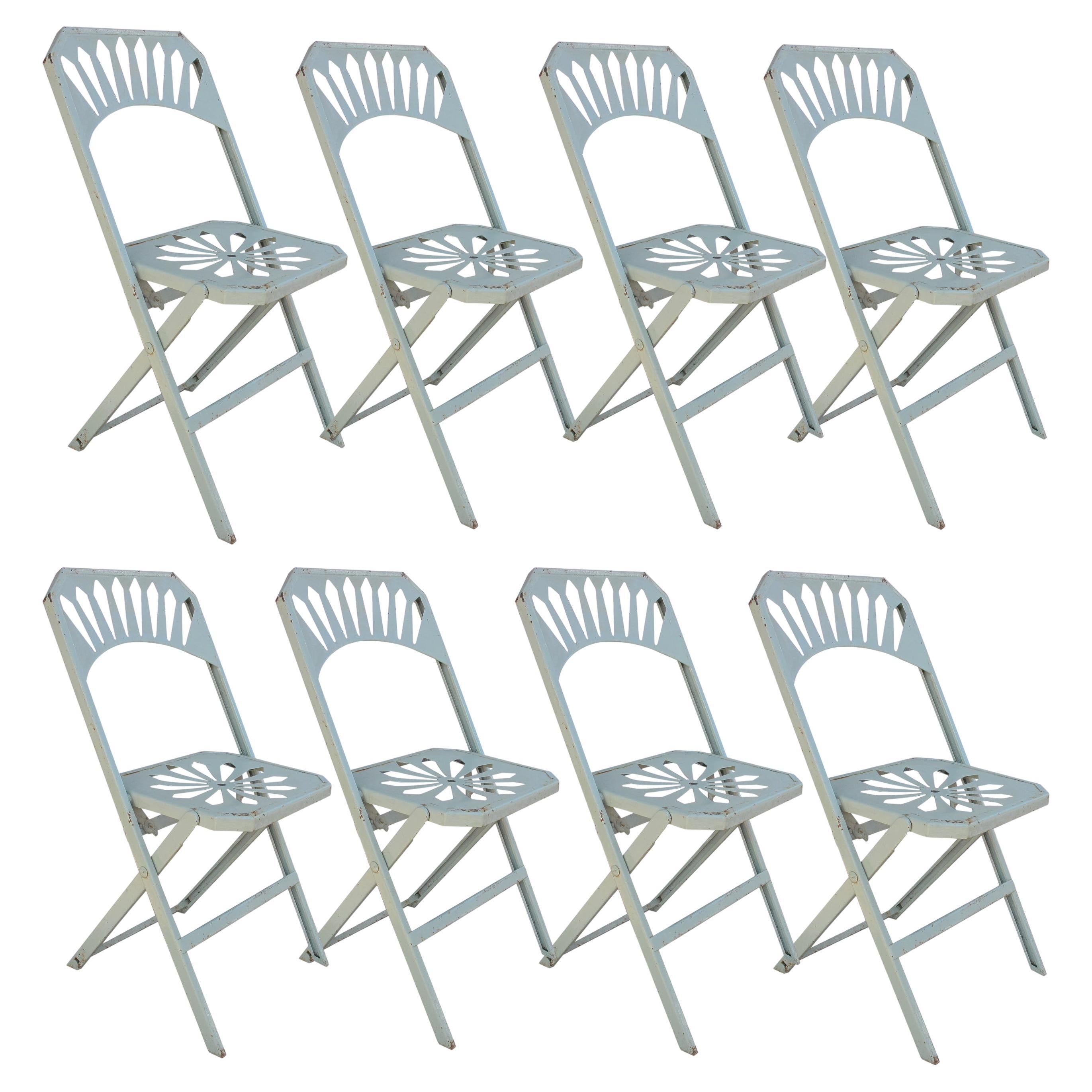 Set of Eight French Metal Folding Garden Chairs, 1950s