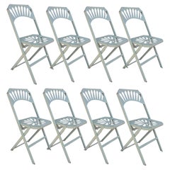 Set of Eight French Metal Folding Garden Chairs, 1950s