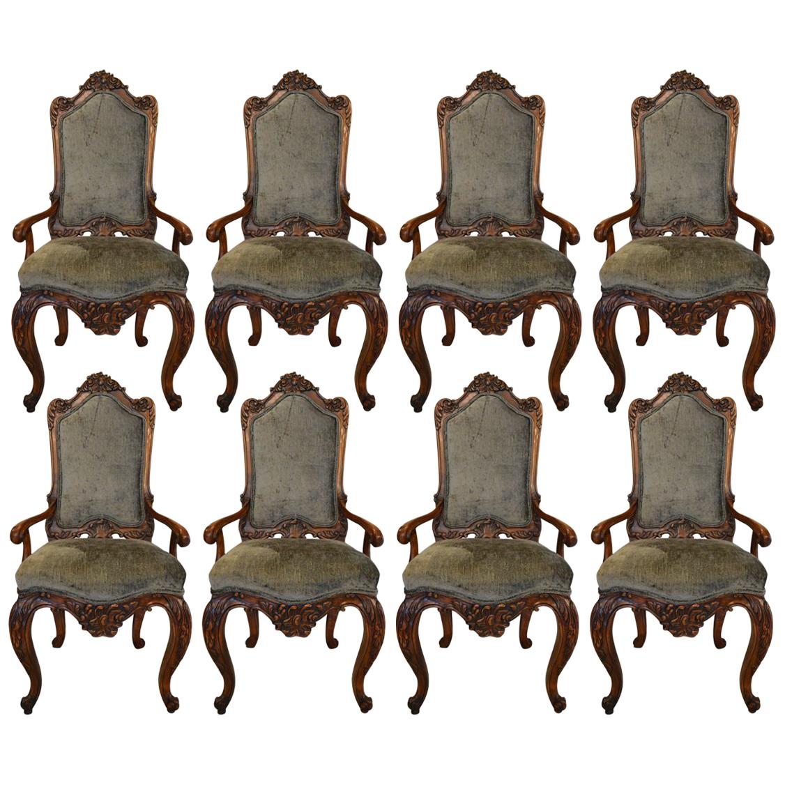 Set of Eight French Midcentury Louis XV Style Armchairs For Sale