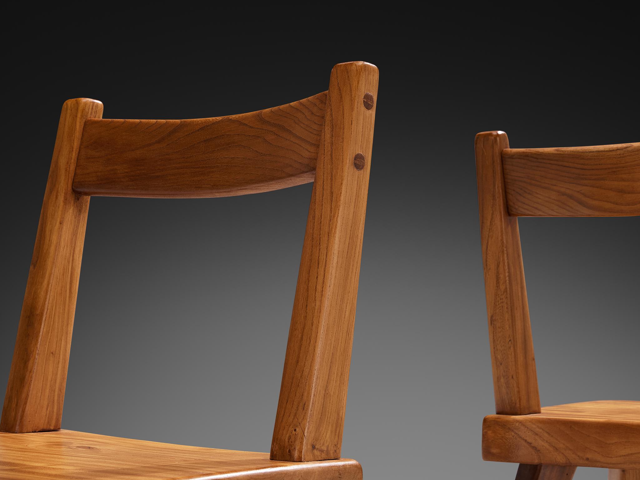 Olmo Set di otto sedie da pranzo francesi naturalistiche in olmo massiccio in vendita