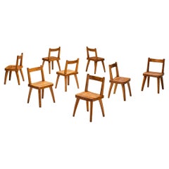 Set of Eight French Naturalistic Dining Chairs in Solid Elm