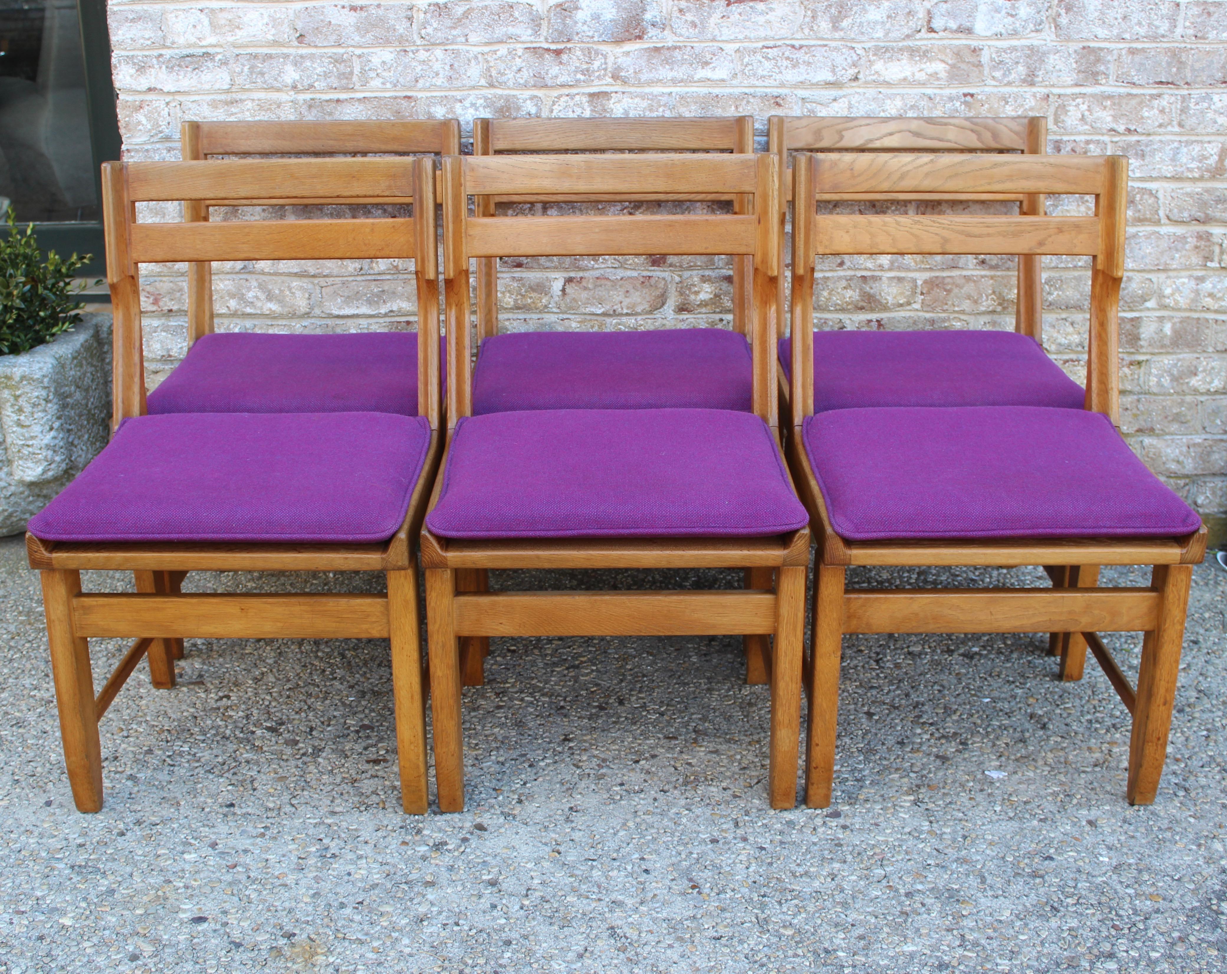 Set of Six French Oak Dining Chairs by Guillerme et Chambron In Good Condition In East Hampton, NY