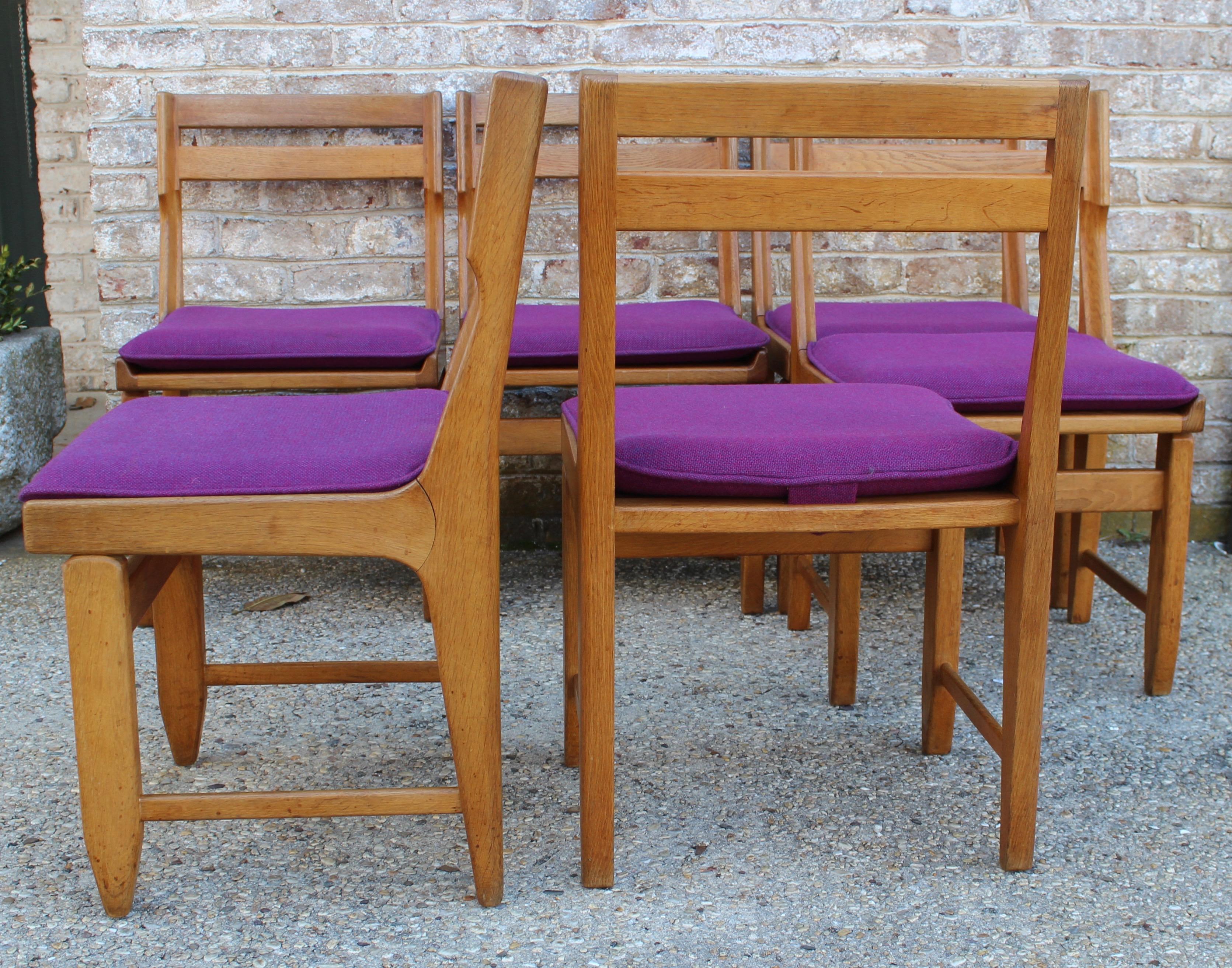Mid-20th Century Set of Six French Oak Dining Chairs by Guillerme et Chambron