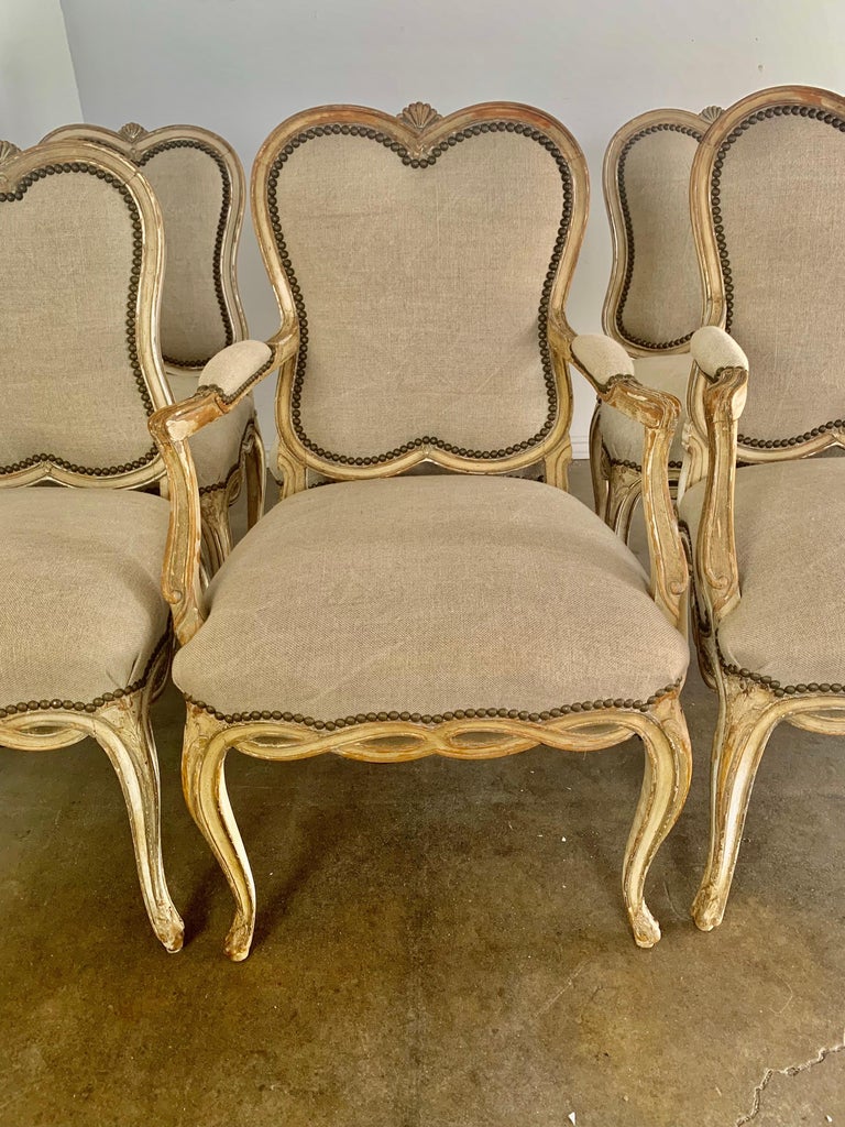 Set of Eight French Painted Dining Chairs C. 1930's For Sale 8
