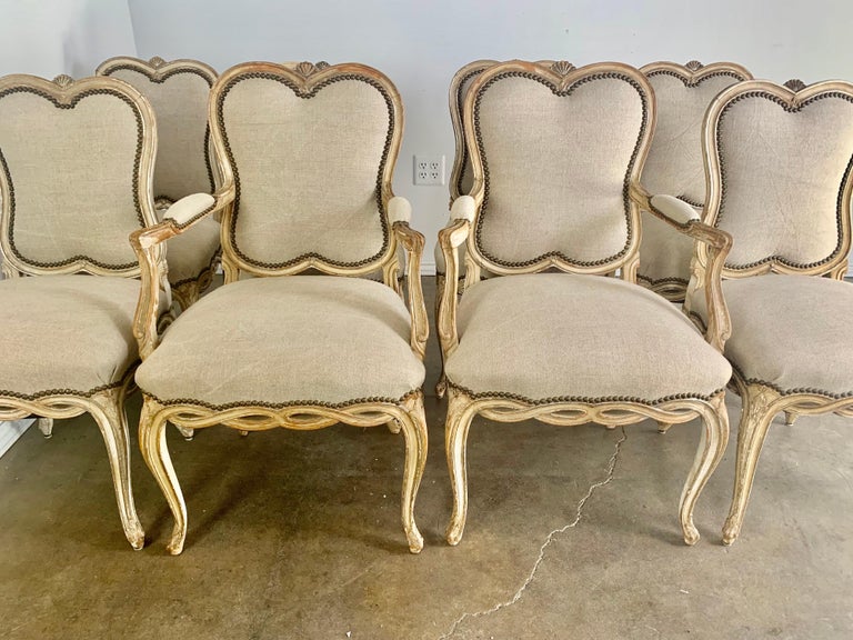 French Provincial Set of Eight French Painted Dining Chairs C. 1930's For Sale
