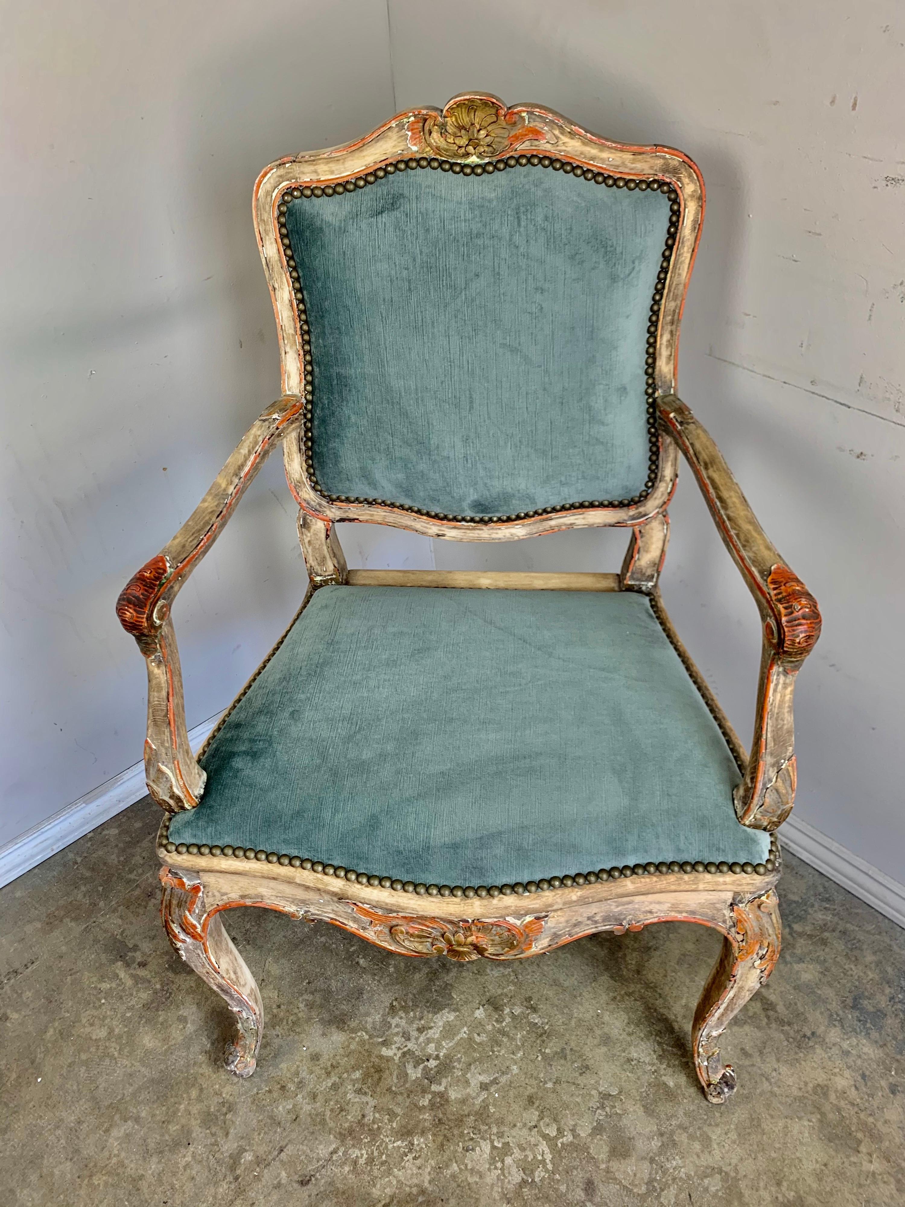 Set of Eight French Painted & Parcel Gilt Dining Chairs 6