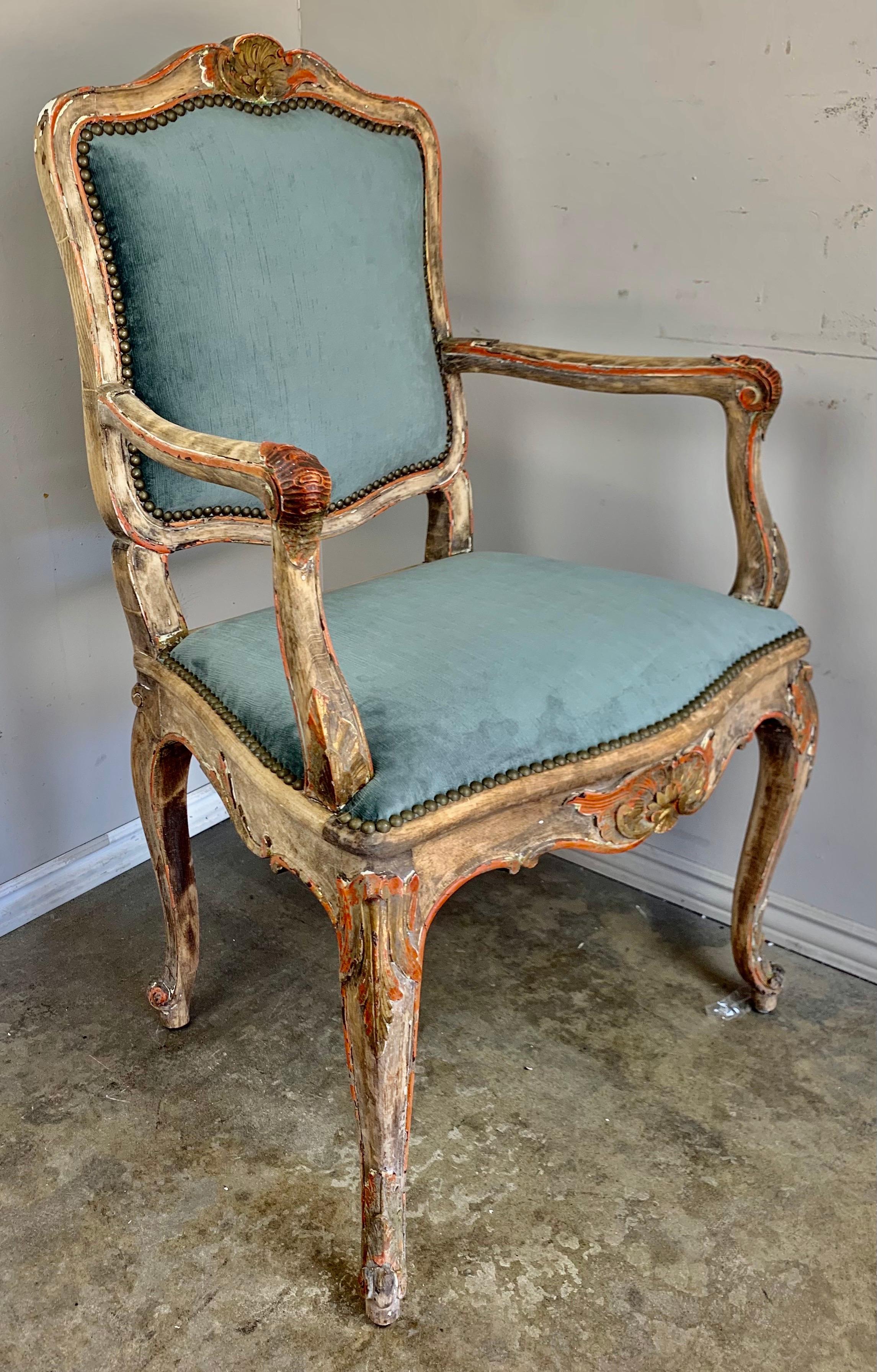 Set of Eight French Painted & Parcel Gilt Dining Chairs 2