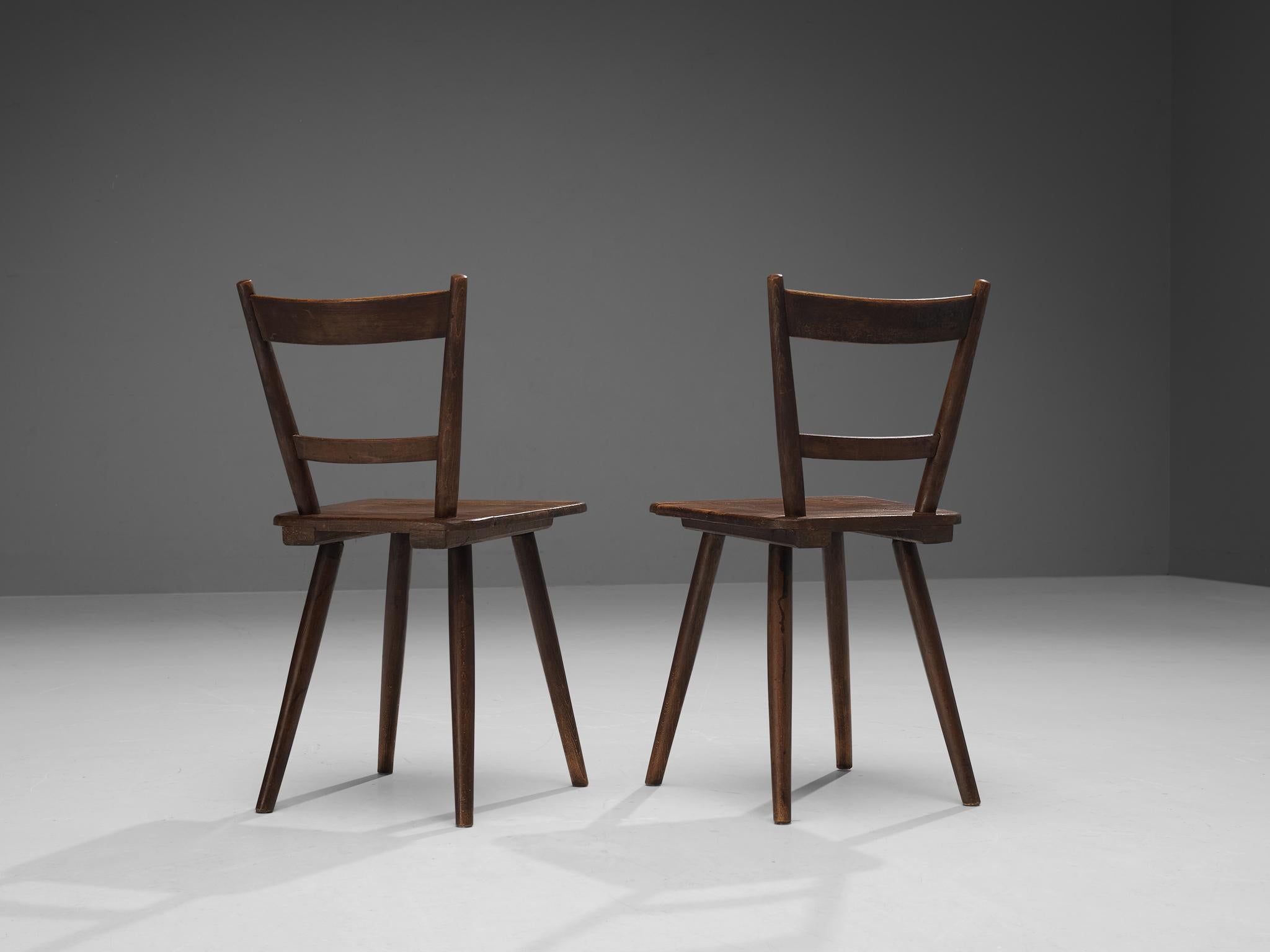 Beech Set of Eight French Pastoral Dining Chairs in Stained Wood For Sale