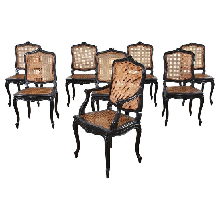 Set of Eight French Provincial Lacquered Caned Dining Chairs at 1stDibs