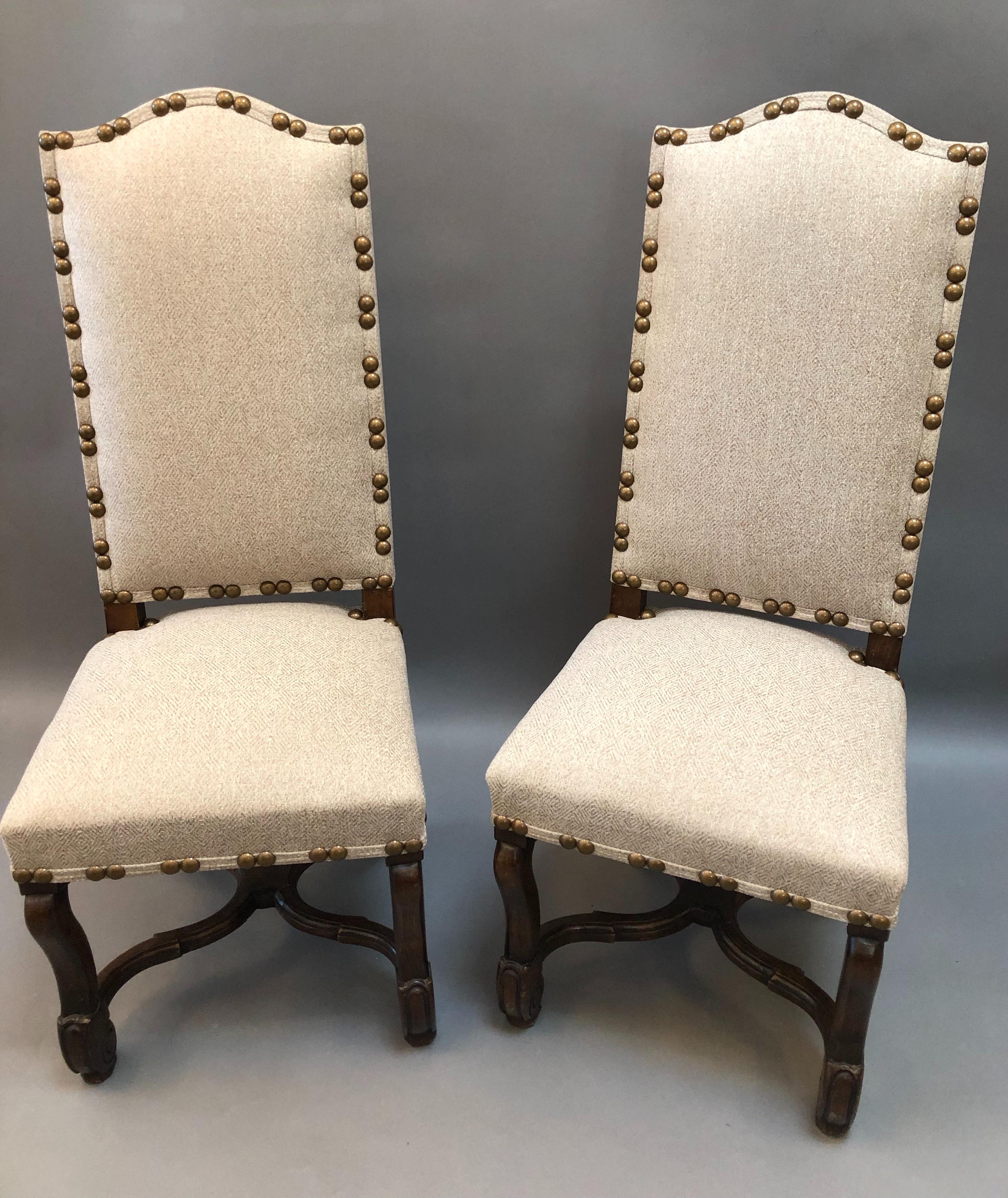 Upholstery Set of Eight French Provincial Louis XIV Style Upholstered Walnut Dining Chairs