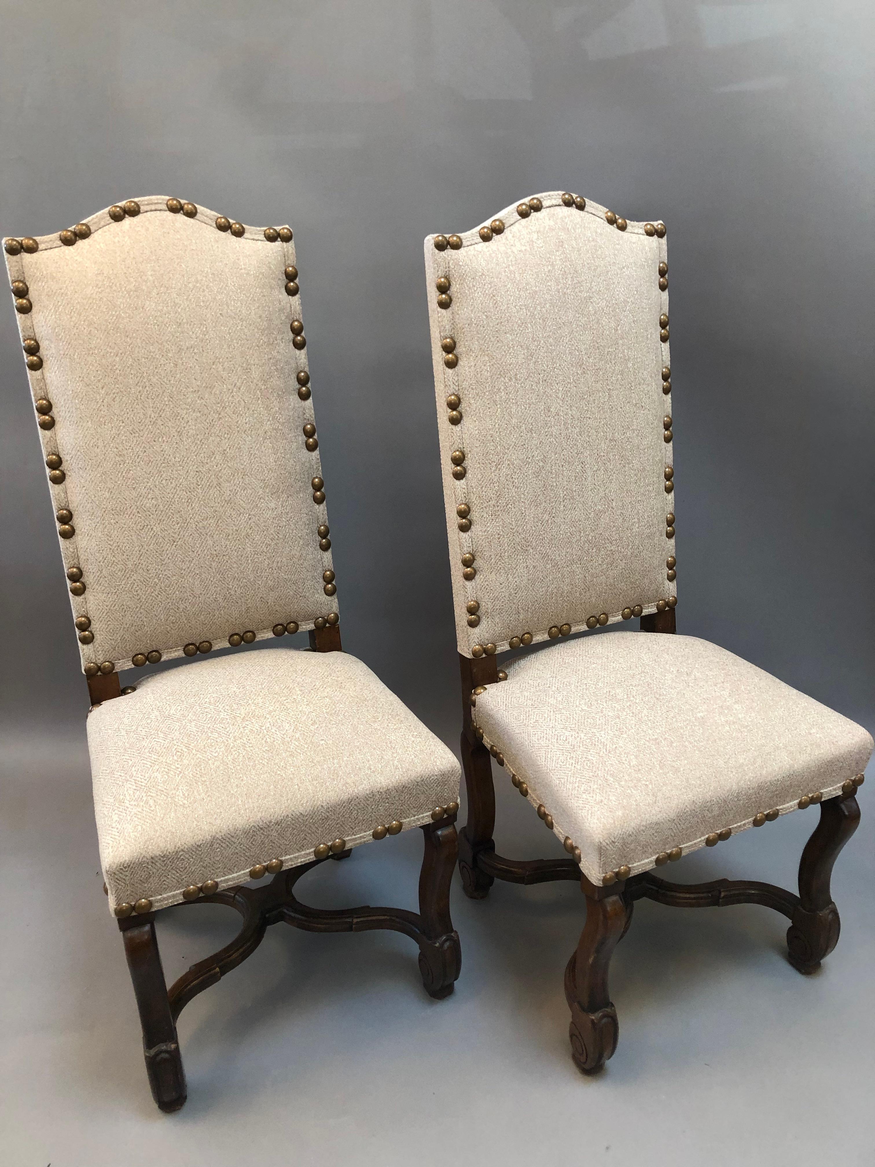 Set of Eight French Provincial Louis XIV Style Upholstered Walnut Dining Chairs 1