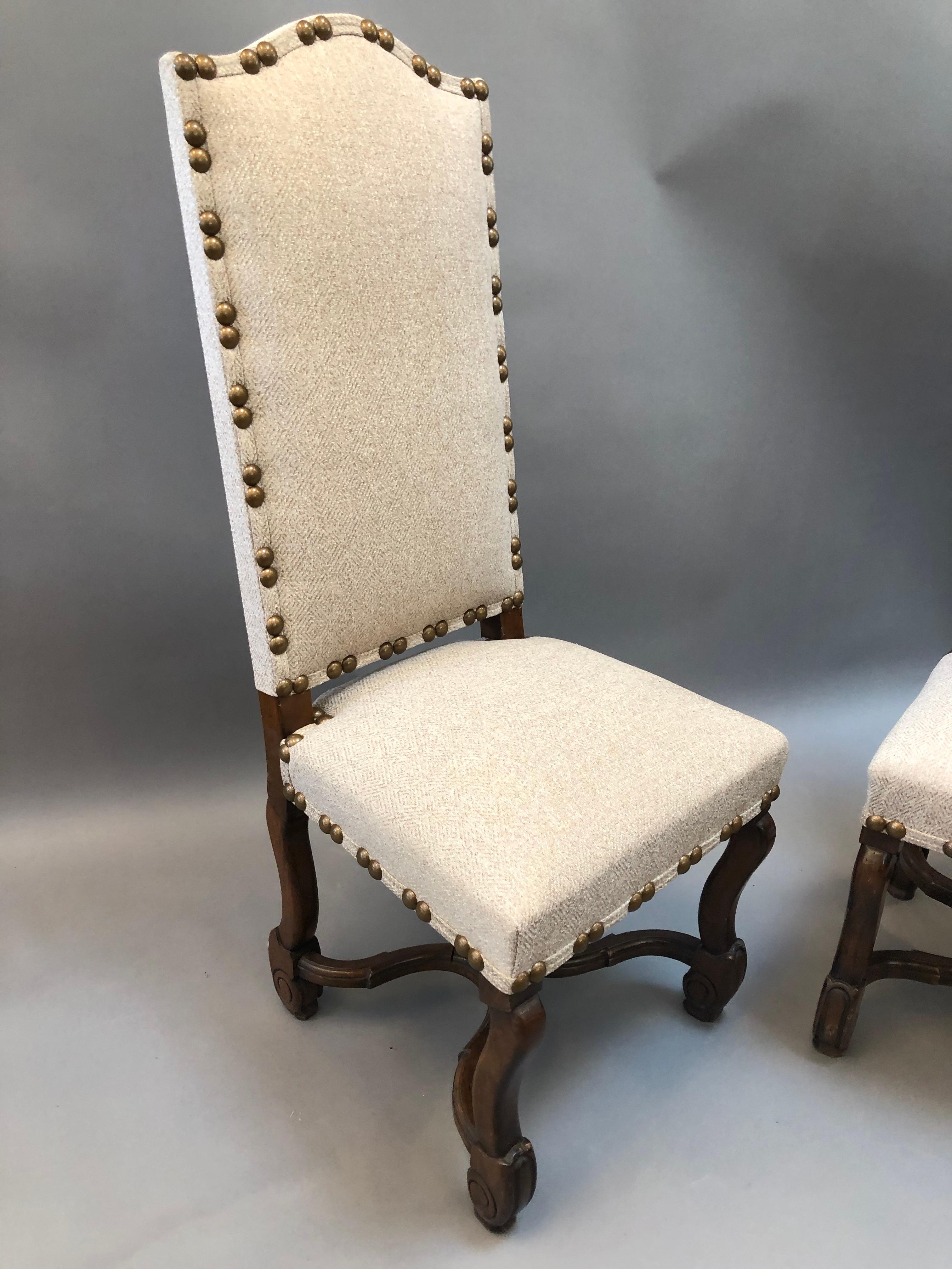 Set of Eight French Provincial Louis XIV Style Upholstered Walnut Dining Chairs 2
