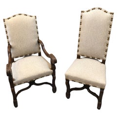 Antique Set of Eight French Provincial Louis XIV Style Upholstered Walnut Dining Chairs