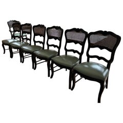 Set Of Eight French Provincial Style Black Caned Dining Chairs