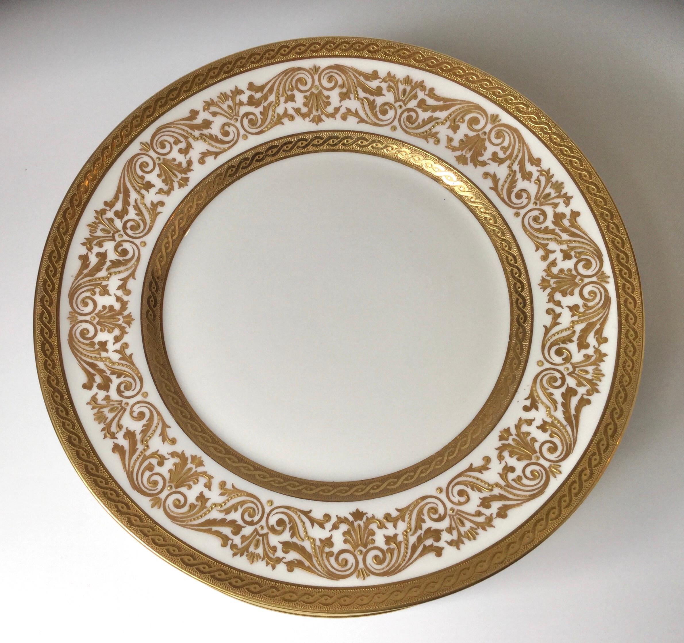 20th Century Set of Eight French Raised Gilt Limoges Luncheon Plates