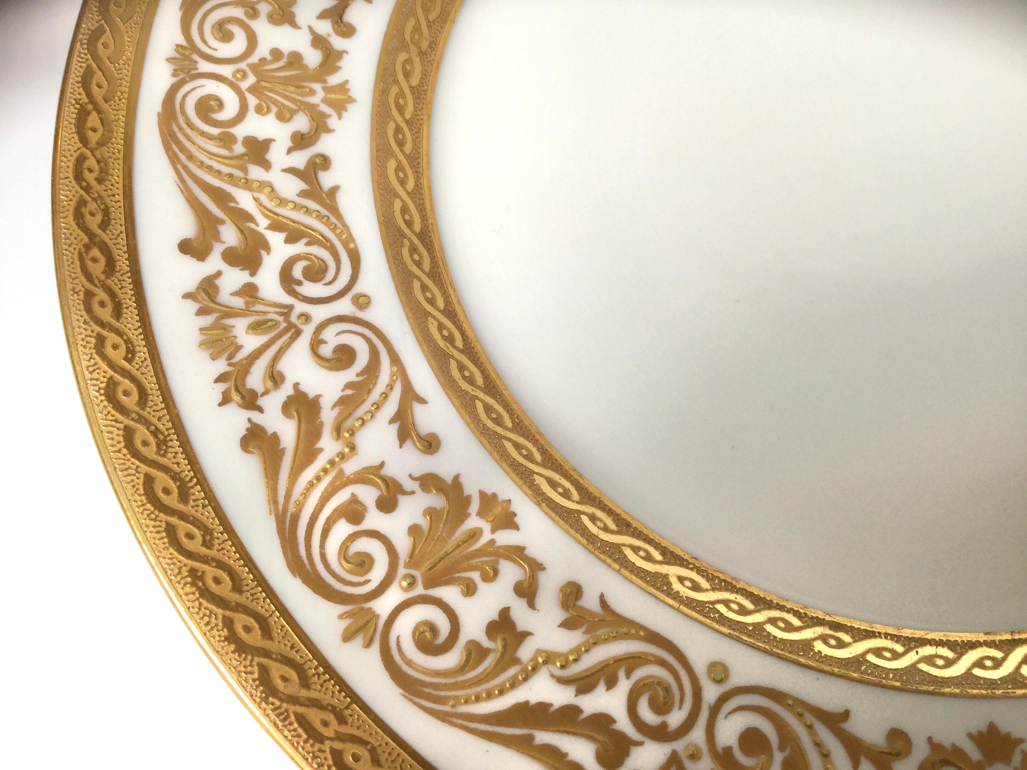 Set of Eight French Raised Gilt Limoges Luncheon Plates 1