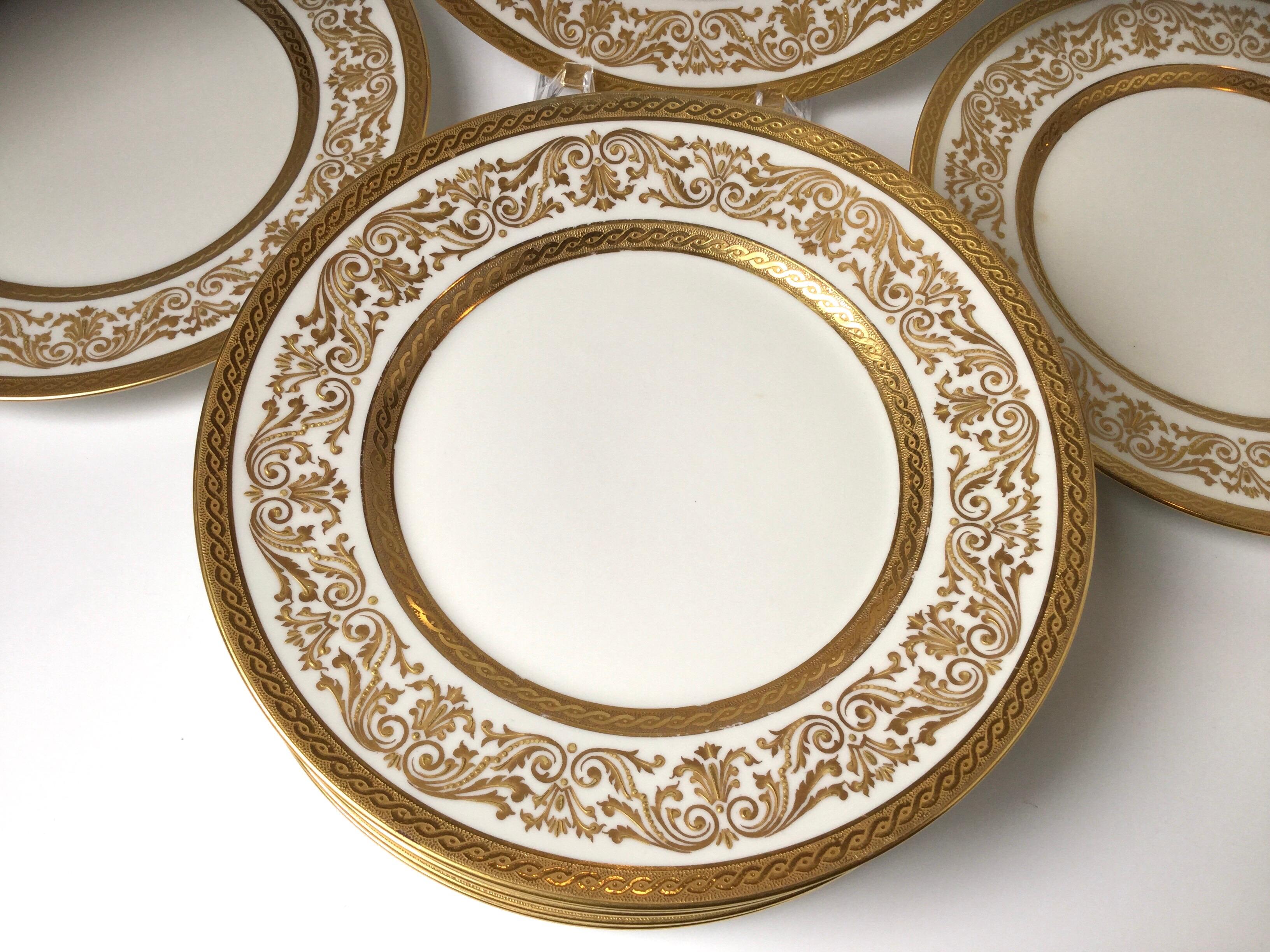 Set of Eight French Raised Gilt Limoges Luncheon Plates 2