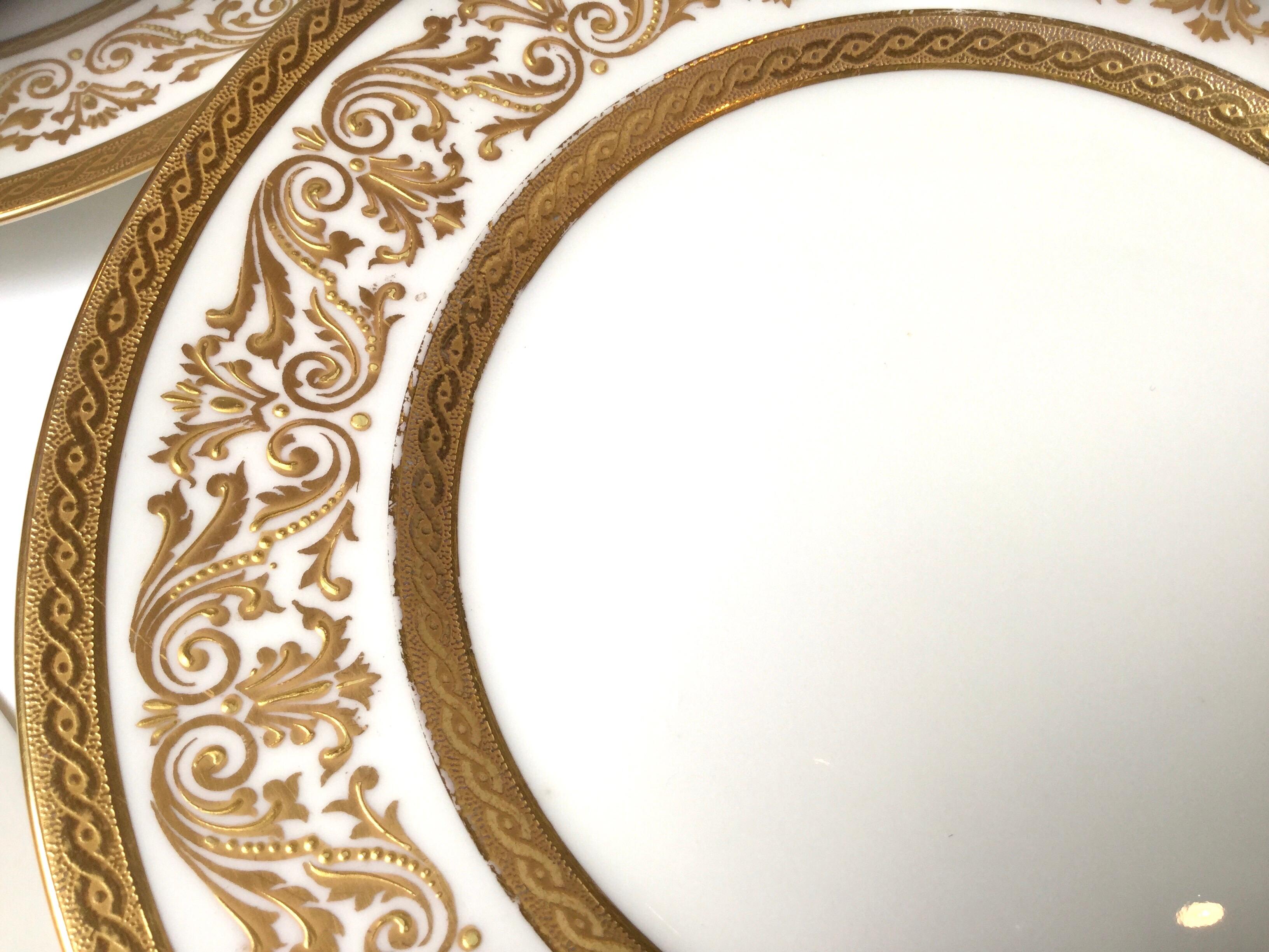Set of Eight French Raised Gilt Limoges Luncheon Plates 4