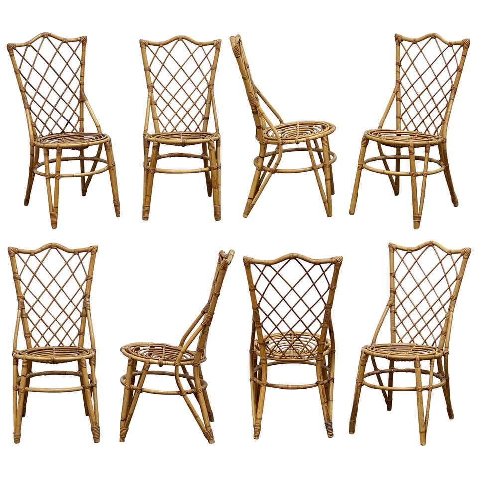 French Rattan Set of Eight French Rattan Dining Chairs, Sold as a Set at 1stDibs