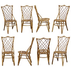 Set of Eight French Rattan Dining Chairs, Sold as a Set