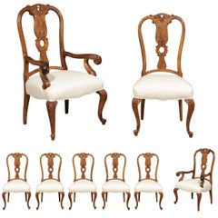 Set of Eight French Rococo Style 19th Century Upholstered Walnut Dining Chairs