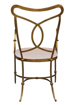 Set of Eight French Solid Wrought Iron Dining Chairs with Gilt Finish