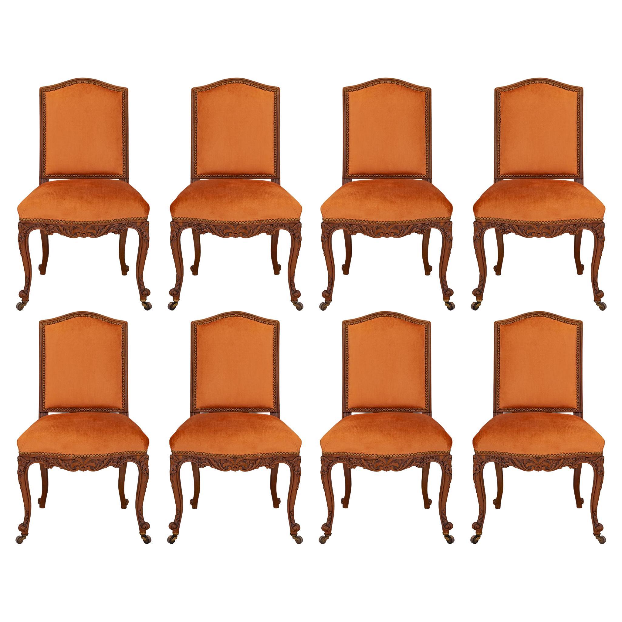 Set of Eight French Turn of the Century Louis XV St. Honey Oak Dining/Side Chair