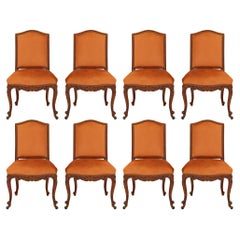 Vintage Set of Eight French Turn of the Century Louis XV St. Honey Oak Dining/Side Chair