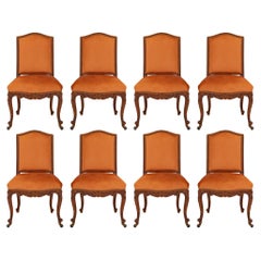 Vintage Set of Eight French Turn of the Century Louis XV St. Honey Oak Dining/Side Chair